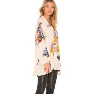 Free People Meadow Lark Cream Floral Blouse/Tunic Size XS